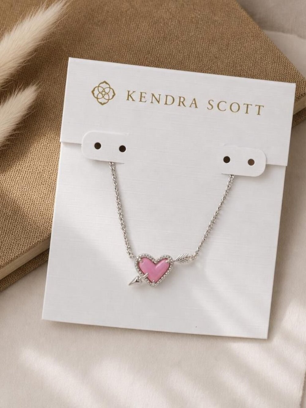 Kendra Scott Ari Heart Arrow Silver Pink Pendant Necklace